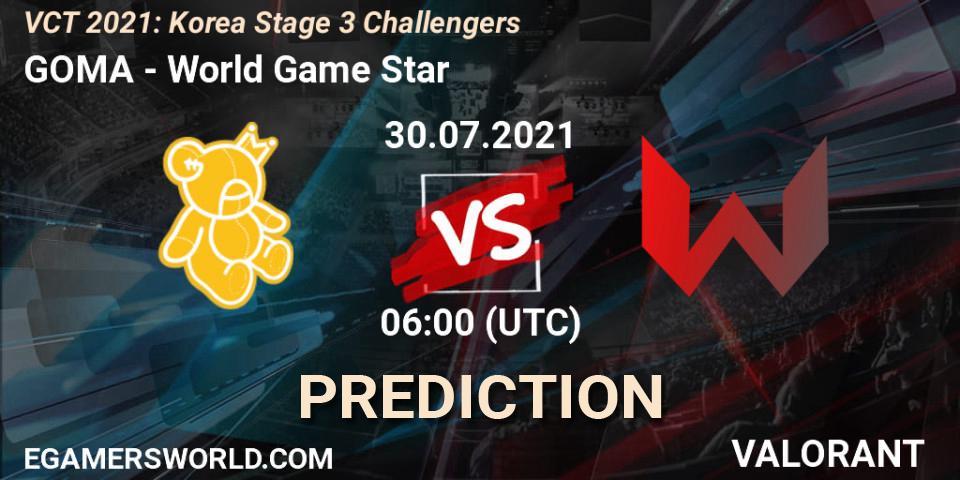 Pronósticos GOMA - World Game Star. 30.07.2021 at 06:00. VCT 2021: Korea Stage 3 Challengers - VALORANT