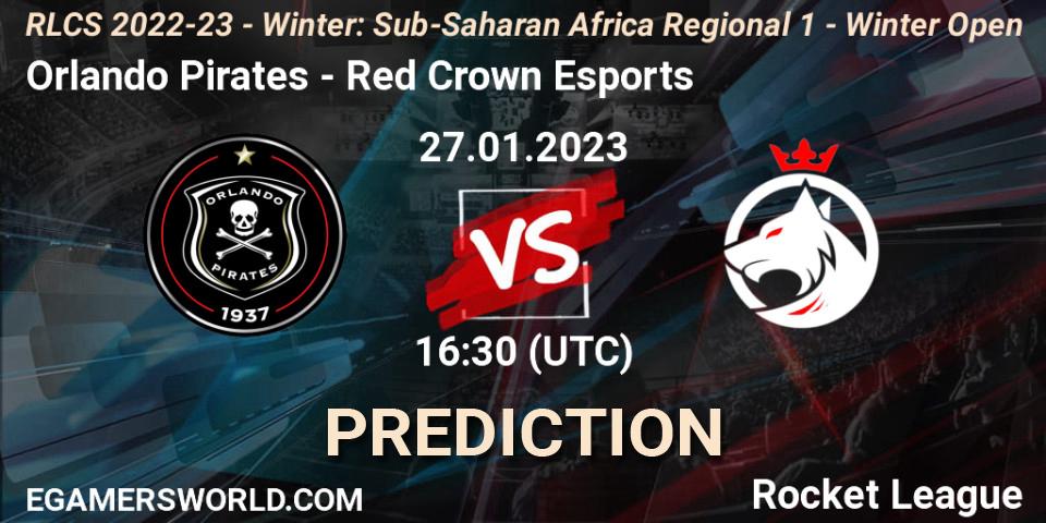 Pronósticos Orlando Pirates - Red Crown Esports. 27.01.2023 at 16:30. RLCS 2022-23 - Winter: Sub-Saharan Africa Regional 1 - Winter Open - Rocket League