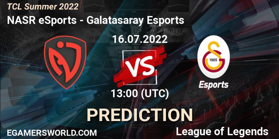 Pronósticos NASR eSports - Galatasaray Esports. 16.07.2022 at 15:00. TCL Summer 2022 - LoL