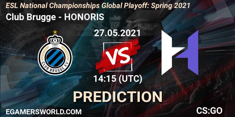 Pronósticos Club Brugge - HONORIS. 27.05.2021 at 14:20. ESL National Championships Global Playoff: Spring 2021 - Counter-Strike (CS2)