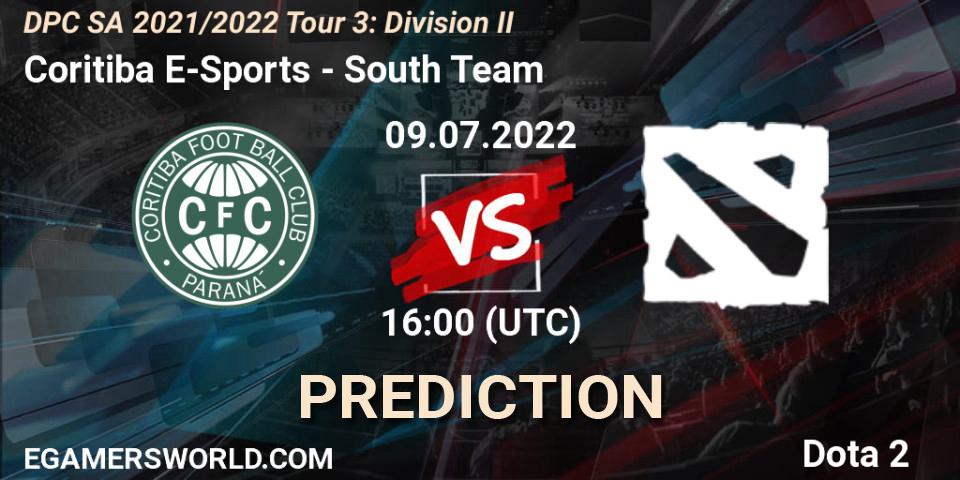 Pronósticos Coritiba E-Sports - South Team. 09.07.2022 at 16:05. DPC SA 2021/2022 Tour 3: Division II - Dota 2