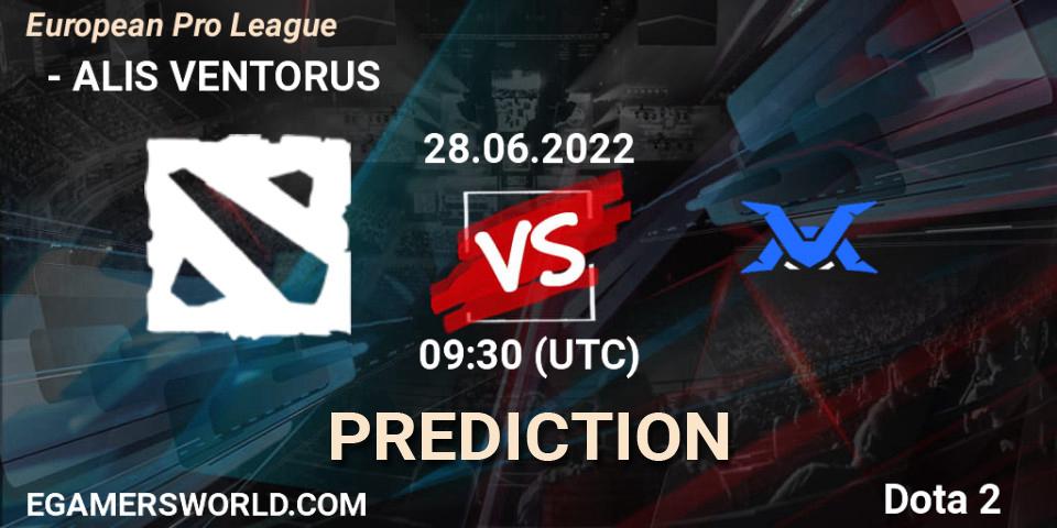 Pronósticos ФЕРЗИ - ALIS VENTORUS. 28.06.2022 at 09:32. European Pro League - Dota 2