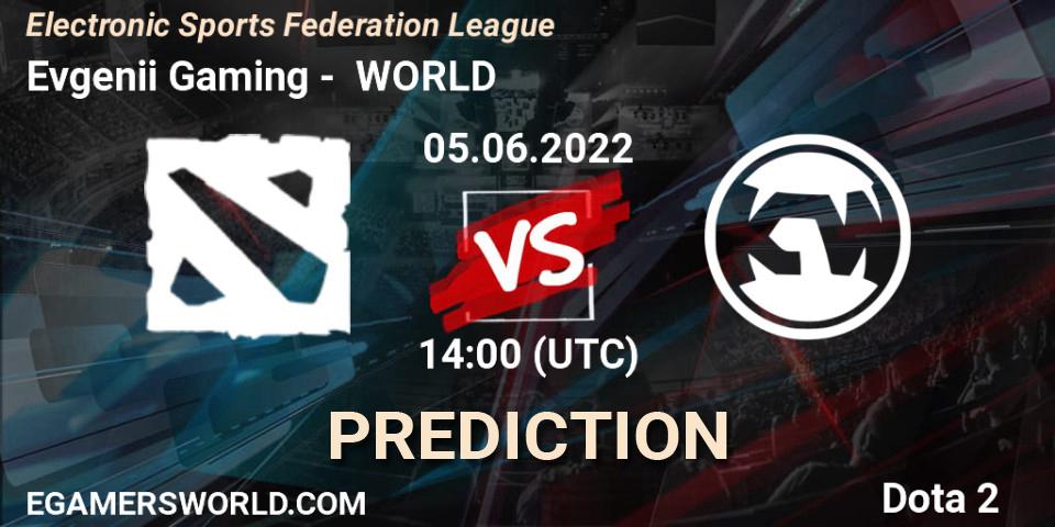 Pronósticos Evgenii Gaming - КИБЕР WORLD. 05.06.2022 at 14:03. Electronic Sports Federation League - Dota 2