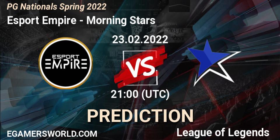 Pronósticos Esport Empire - Morning Stars. 23.02.2022 at 21:00. PG Nationals Spring 2022 - LoL