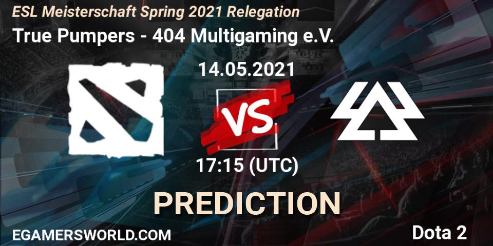 Pronósticos True Pumpers - 404 Multigaming e.V.. 14.05.2021 at 17:13. ESL Meisterschaft Spring 2021 Relegation - Dota 2