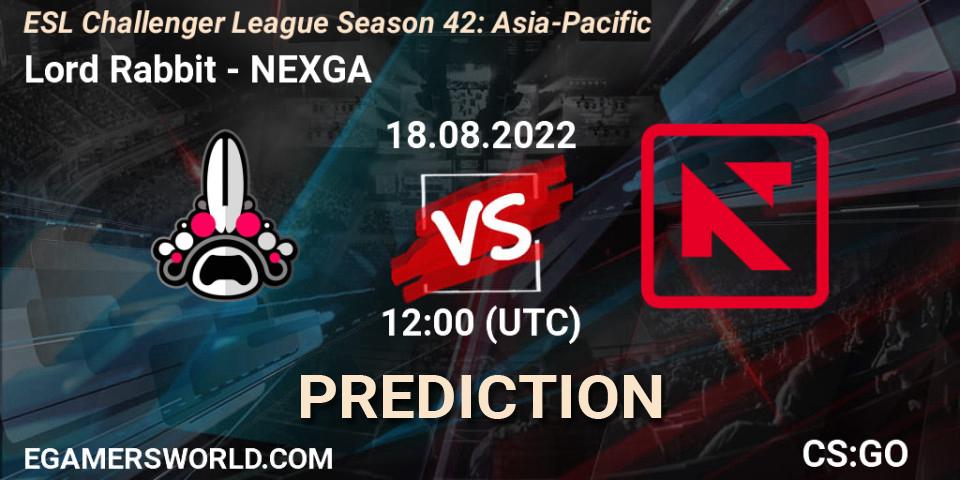 Pronósticos Lord Rabbit - NEXGA. 18.08.2022 at 12:00. ESL Challenger League Season 42: Asia-Pacific - Counter-Strike (CS2)