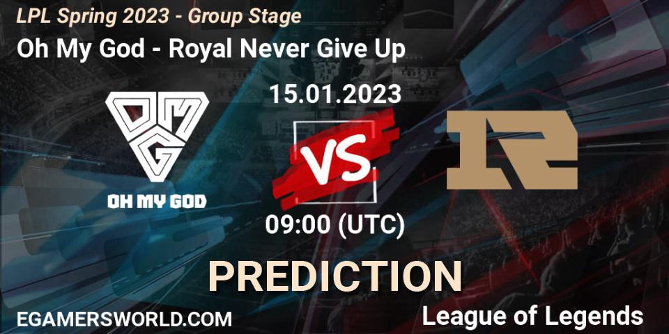 Pronósticos Oh My God - Royal Never Give Up. 15.01.23. LPL Spring 2023 - Group Stage - LoL