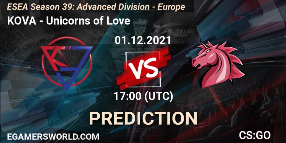 Pronósticos KOVA - Unicorns of Love. 01.12.21. ESEA Season 39: Advanced Division - Europe - CS2 (CS:GO)