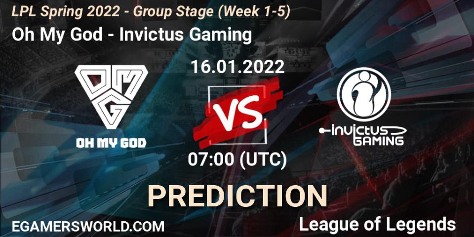 Pronósticos Oh My God - Invictus Gaming. 16.01.22. LPL Spring 2022 - Group Stage (Week 1-5) - LoL