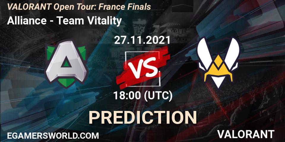 Pronósticos Alliance - Team Vitality. 27.11.2021 at 18:00. VALORANT Open Tour: France Finals - VALORANT