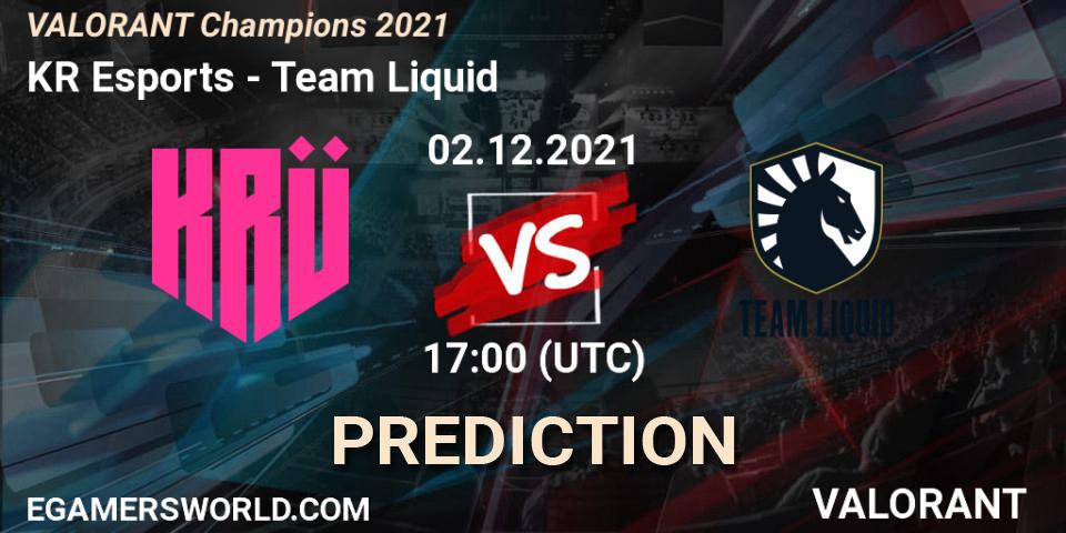 Pronósticos KRÜ Esports - Team Liquid. 02.12.2021 at 21:45. VALORANT Champions 2021 - VALORANT