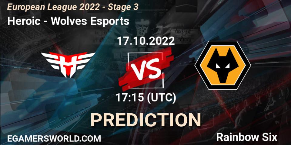 Pronósticos Heroic - Wolves Esports. 17.10.2022 at 18:30. European League 2022 - Stage 3 - Rainbow Six