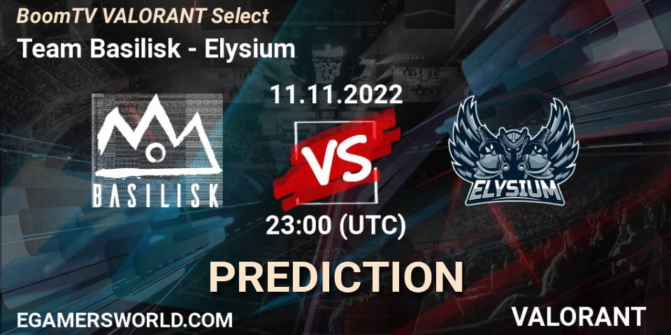 Pronósticos Team Basilisk - Elysium. 11.11.2022 at 23:00. BoomTV VALORANT Select - VALORANT