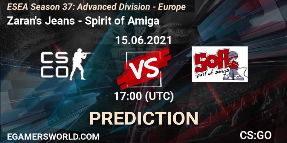 Pronósticos Zaran's Jeans - Spirit of Amiga. 15.06.2021 at 17:00. ESEA Season 37: Advanced Division - Europe - Counter-Strike (CS2)