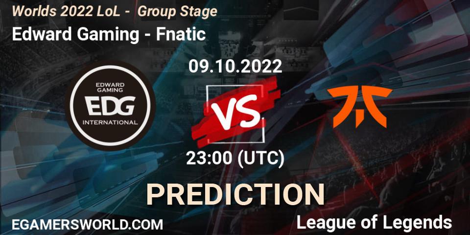 Pronósticos Edward Gaming - Fnatic. 09.10.2022 at 23:00. Worlds 2022 LoL - Group Stage - LoL