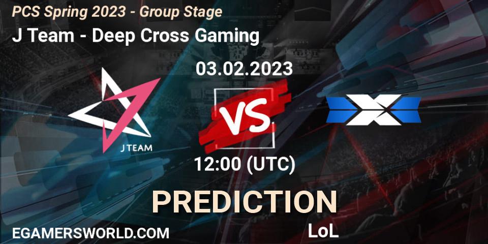 Pronósticos J Team - Deep Cross Gaming. 03.02.2023 at 12:30. PCS Spring 2023 - Group Stage - LoL