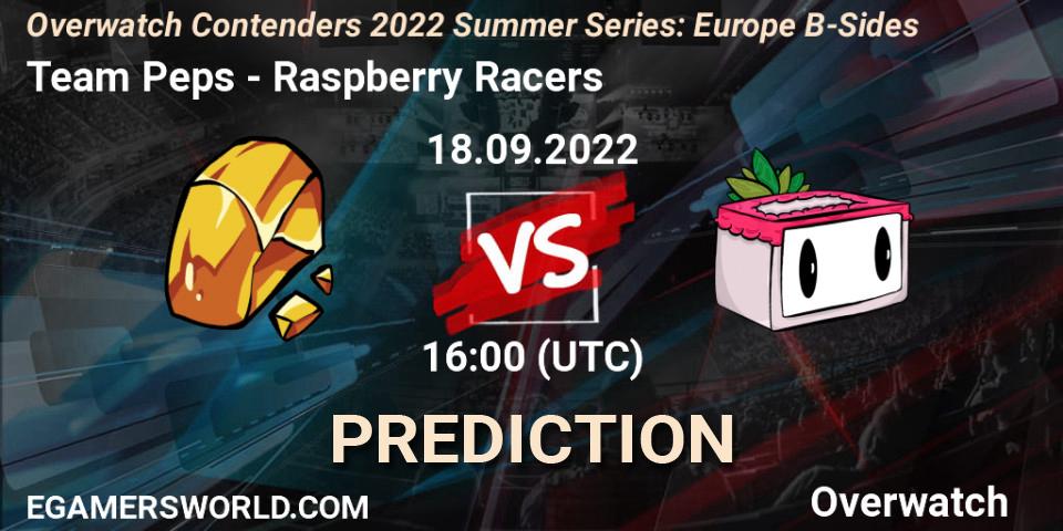 Pronósticos Team Peps - Raspberry Racers. 18.09.2022 at 16:00. Overwatch Contenders 2022 Summer Series: Europe B-Sides - Overwatch