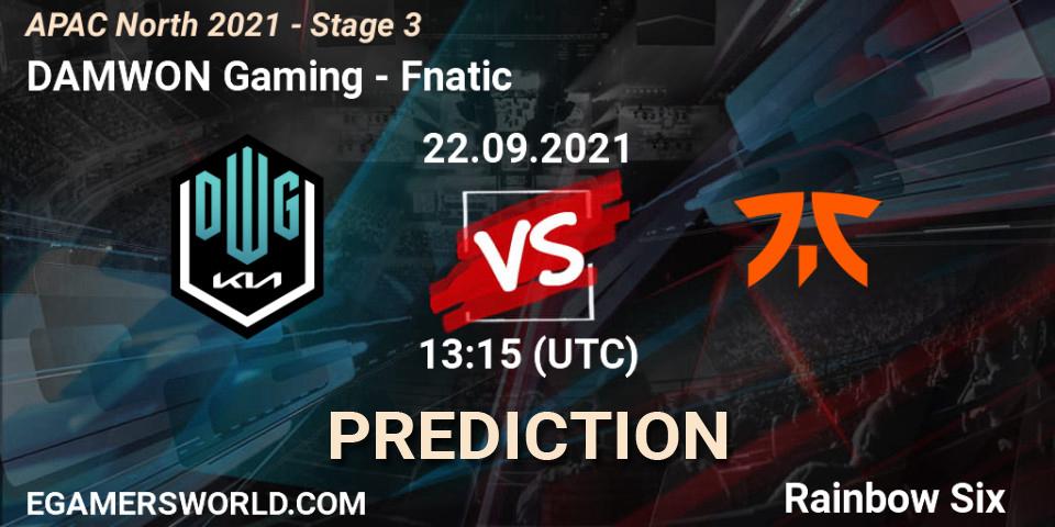 Pronósticos DAMWON Gaming - Fnatic. 22.09.2021 at 13:15. APAC North 2021 - Stage 3 - Rainbow Six