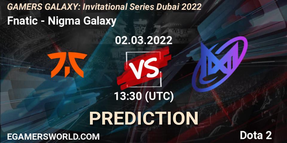 Pronósticos Fnatic - Nigma Galaxy. 02.03.2022 at 12:20. GAMERS GALAXY: Invitational Series Dubai 2022 - Dota 2