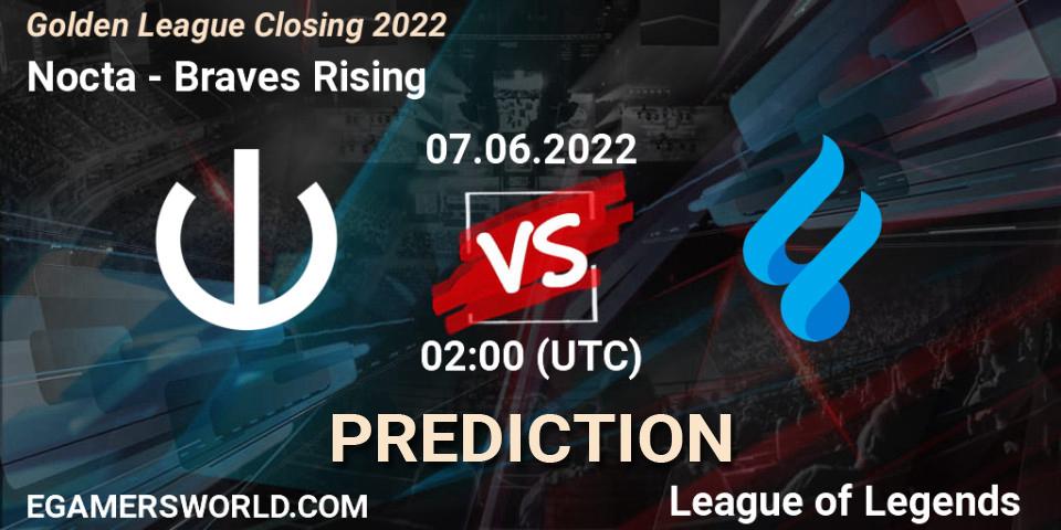 Pronósticos Nocta - Braves Rising. 07.06.2022 at 02:00. Golden League Closing 2022 - LoL