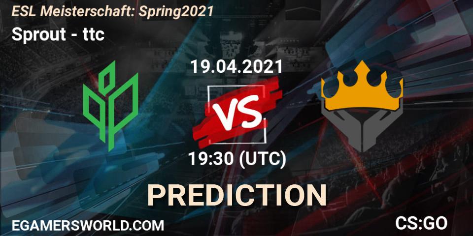 Pronósticos Sprout - ttc. 19.04.2021 at 19:30. ESL Meisterschaft: Spring 2021 - Counter-Strike (CS2)