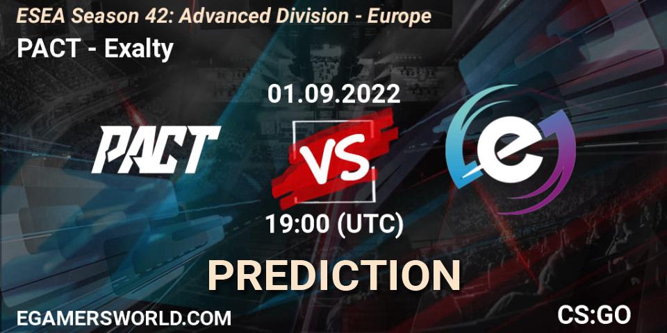 Pronósticos PACT - Exalty. 01.09.2022 at 19:00. ESEA Season 42: Advanced Division - Europe - Counter-Strike (CS2)