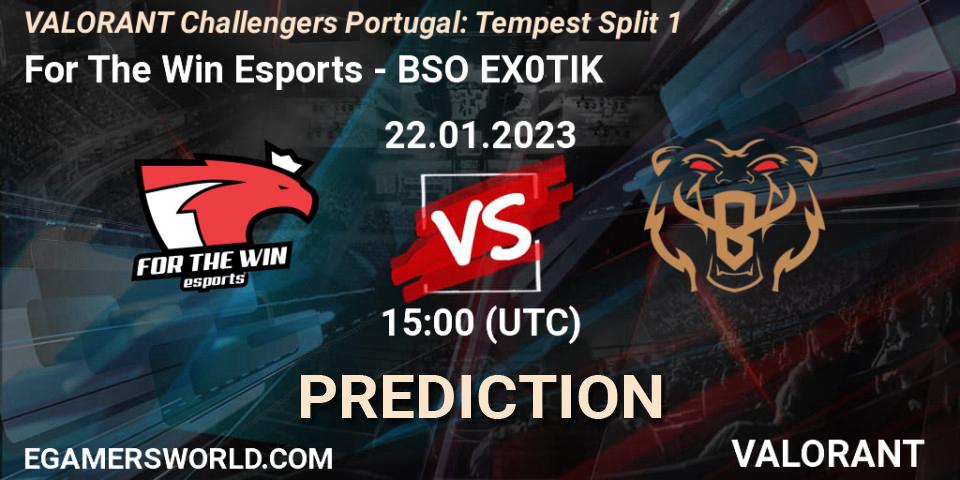 Pronósticos For The Win Esports - BSO EX0TIK. 22.01.2023 at 15:00. VALORANT Challengers 2023 Portugal: Tempest Split 1 - VALORANT