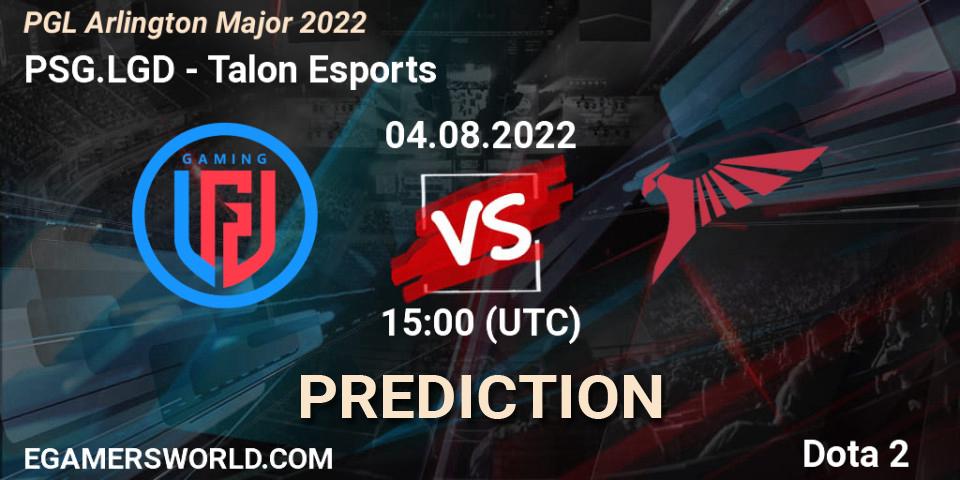 Pronósticos PSG.LGD - Talon Esports. 04.08.2022 at 15:05. PGL Arlington Major 2022 - Group Stage - Dota 2