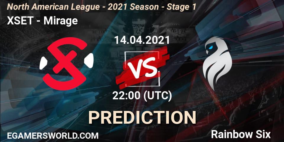 Pronósticos XSET - Mirage. 14.04.2021 at 22:00. North American League - 2021 Season - Stage 1 - Rainbow Six