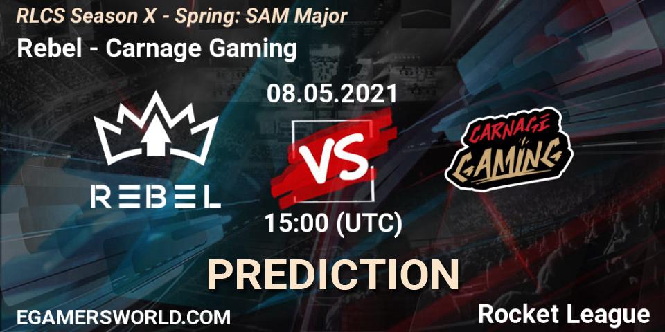 Pronósticos Rebel - Carnage Gaming. 08.05.2021 at 15:00. RLCS Season X - Spring: SAM Major - Rocket League