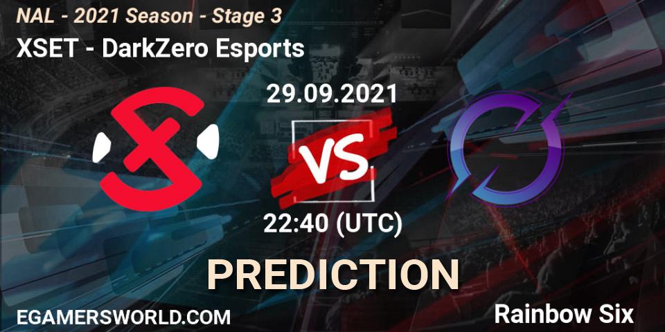 Pronósticos XSET - DarkZero Esports. 29.09.2021 at 22:40. NAL - 2021 Season - Stage 3 - Rainbow Six