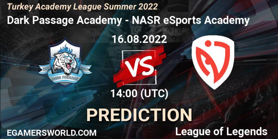 Pronósticos Dark Passage Academy - NASR eSports Academy. 16.08.2022 at 14:00. Turkey Academy League Summer 2022 - LoL