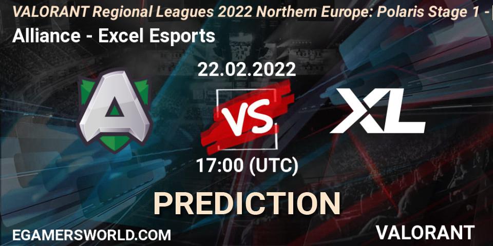 Pronósticos Alliance - Excel Esports. 22.02.2022 at 17:00. VALORANT Regional Leagues 2022 Northern Europe: Polaris Stage 1 - Regular Season - VALORANT