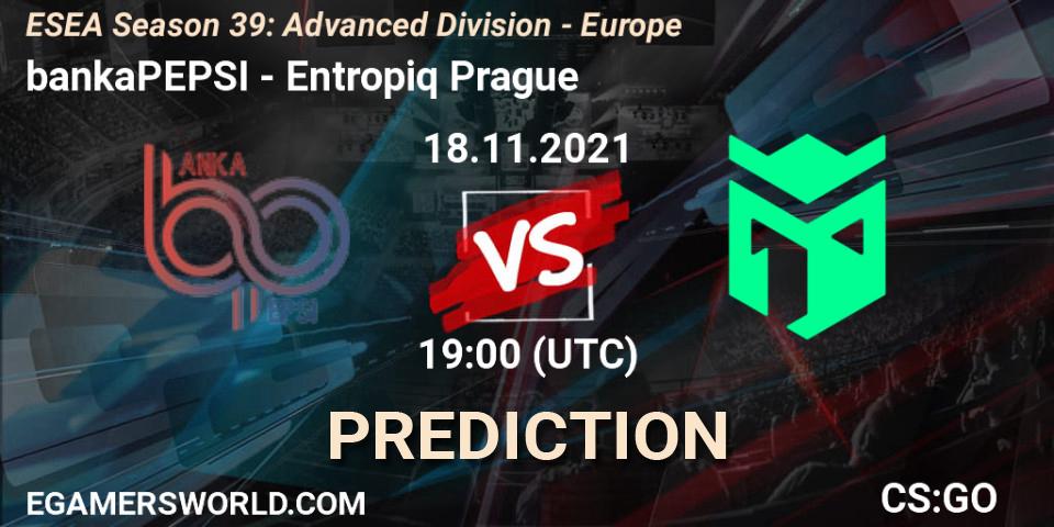 Pronósticos bankaPEPSI - Entropiq Prague. 18.11.2021 at 19:00. ESEA Season 39: Advanced Division - Europe - Counter-Strike (CS2)