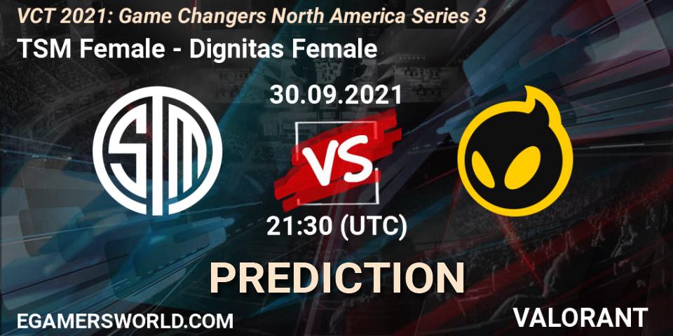 Pronósticos TSM Female - Dignitas Female. 30.09.2021 at 21:30. VCT 2021: Game Changers North America Series 3 - VALORANT