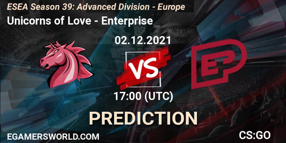 Pronósticos Unicorns of Love - Enterprise. 02.12.21. ESEA Season 39: Advanced Division - Europe - CS2 (CS:GO)