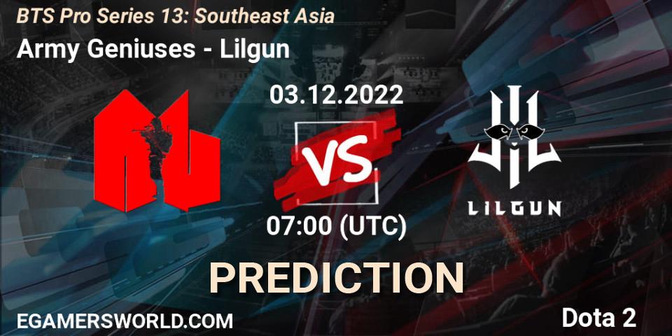 Pronósticos Army Geniuses - Lilgun. 03.12.22. BTS Pro Series 13: Southeast Asia - Dota 2