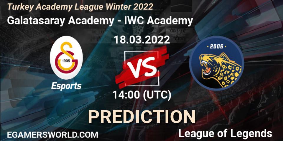 Pronósticos Galatasaray Academy - IWC Academy. 18.03.22. Turkey Academy League Winter 2022 - LoL