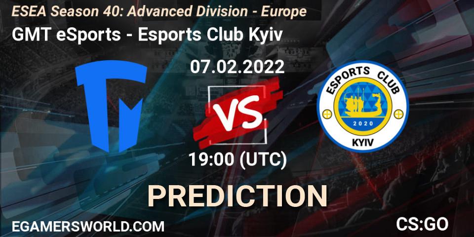 Pronósticos GMT eSports - Esports Club Kyiv. 07.02.22. ESEA Season 40: Advanced Division - Europe - CS2 (CS:GO)