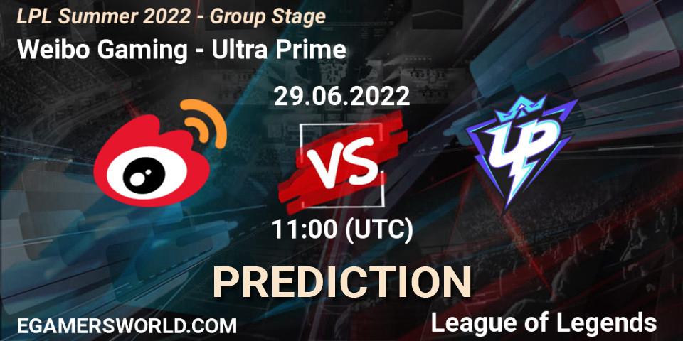 Pronósticos Weibo Gaming - Ultra Prime. 29.06.2022 at 11:00. LPL Summer 2022 - Group Stage - LoL