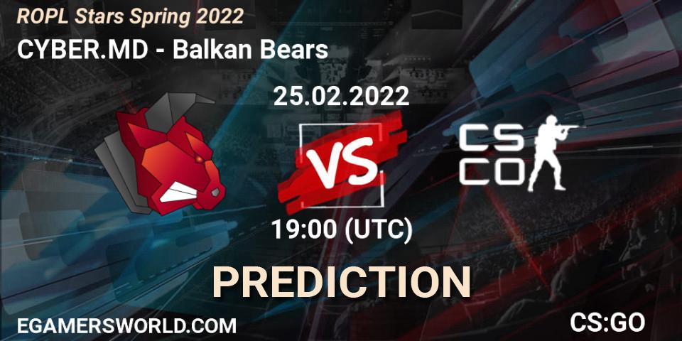 Pronósticos CYBER.MD - Balkan Bears. 25.02.2022 at 19:00. ROPL Stars Spring 2022 - Counter-Strike (CS2)
