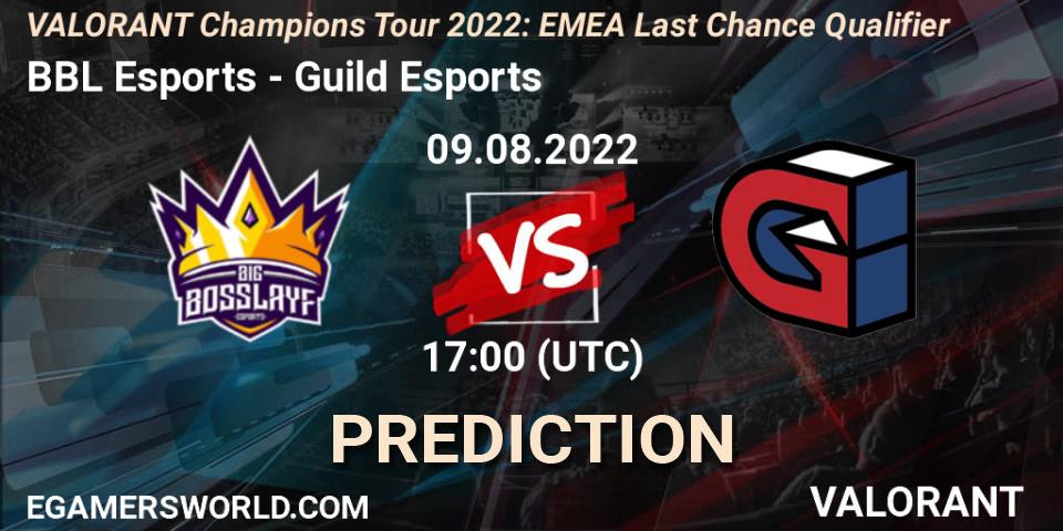 Pronósticos BBL Esports - Guild Esports. 09.08.2022 at 17:20. VCT 2022: EMEA Last Chance Qualifier - VALORANT