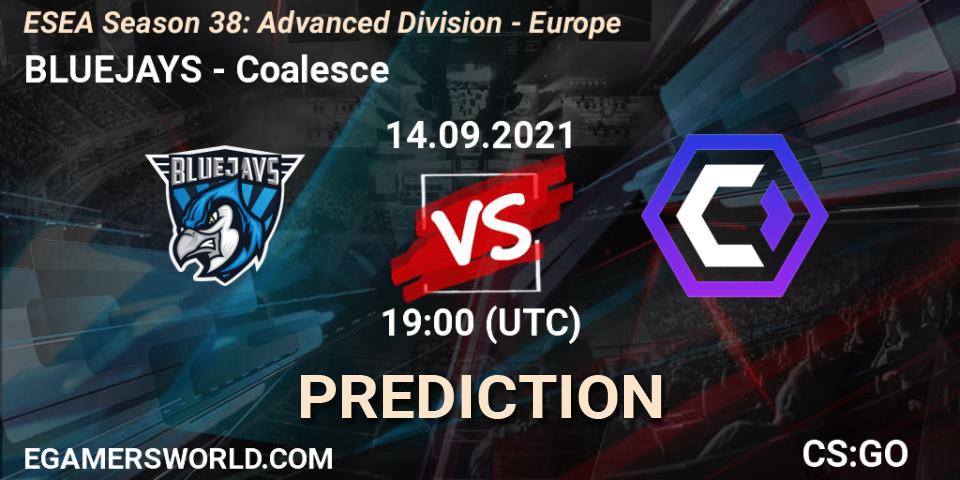 Pronósticos BLUEJAYS - Coalesce. 14.09.2021 at 19:00. ESEA Season 38: Advanced Division - Europe - Counter-Strike (CS2)