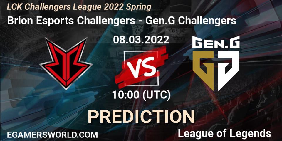 Pronósticos Brion Esports Challengers - Gen.G Challengers. 08.03.2022 at 10:00. LCK Challengers League 2022 Spring - LoL