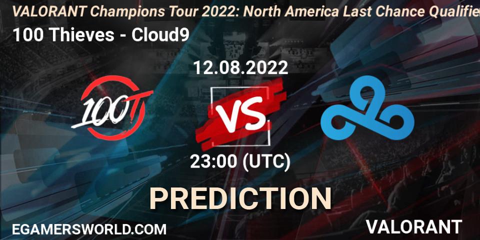 Pronósticos 100 Thieves - Cloud9. 12.08.22. VCT 2022: North America Last Chance Qualifier - VALORANT
