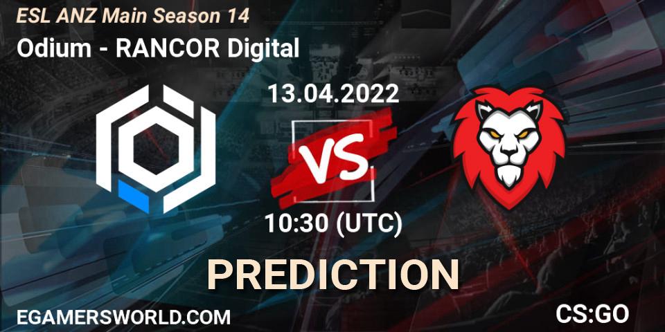 Pronósticos Odium - RANCOR Digital. 13.04.2022 at 10:30. ESL ANZ Main Season 14 - Counter-Strike (CS2)