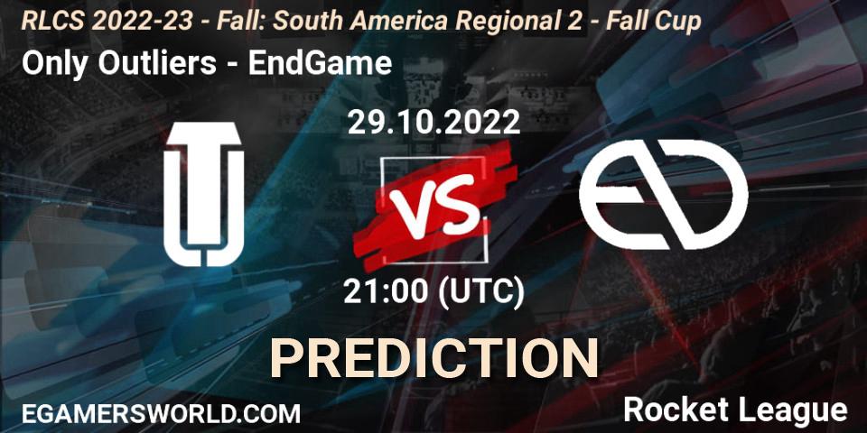 Pronósticos Only Outliers - EndGame. 29.10.2022 at 21:00. RLCS 2022-23 - Fall: South America Regional 2 - Fall Cup - Rocket League