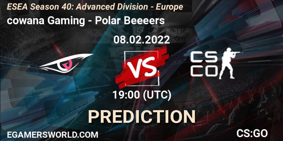 Pronósticos cowana Gaming - Polar Beeeers. 08.02.2022 at 19:00. ESEA Season 40: Advanced Division - Europe - Counter-Strike (CS2)