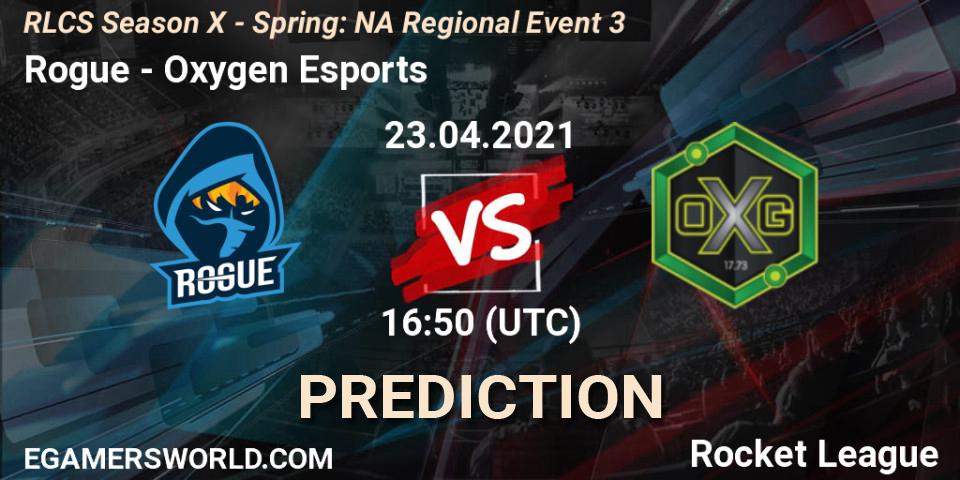 Pronósticos Rogue - Oxygen Esports. 23.04.2021 at 16:50. RLCS Season X - Spring: NA Regional Event 3 - Rocket League