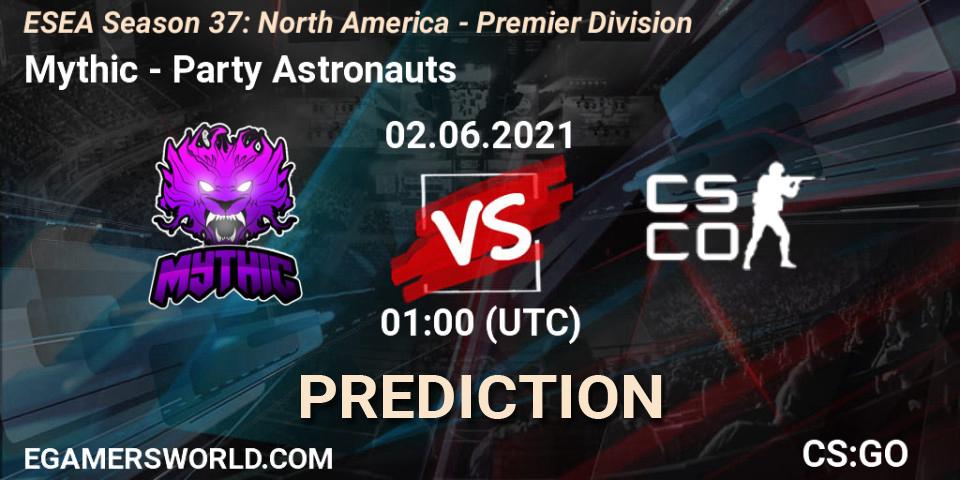 Pronósticos Mythic - Party Astronauts. 02.06.2021 at 01:00. ESEA Season 37: North America - Premier Division - Counter-Strike (CS2)